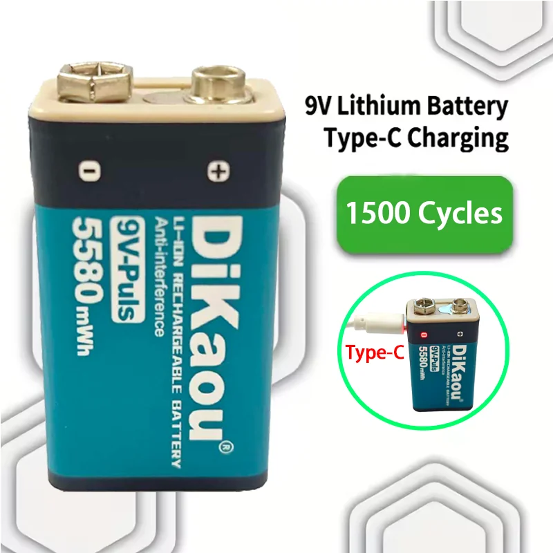 🔋6F22 9V 5580mWh rechargeable lithium-ion battery USB 9V 1500mAh battery for multimeter microphone toy remote control KTV