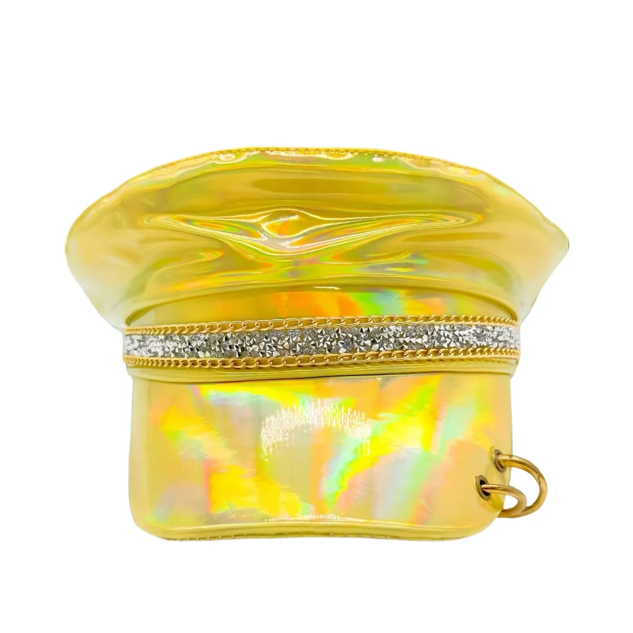 HongLuan  Laser Leather Captain Hat Rhinestone & Military Caps for Woman, Rave Festivals Accessories ＆ Party Cap Man Cosplay Fem