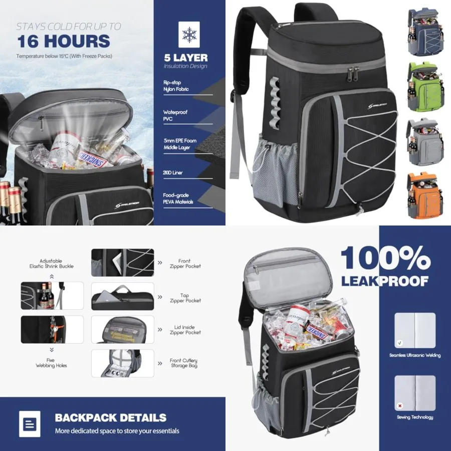 

Cooler Backpack -/ Insulated Soft Cooler Lunch Bag for Camping, Beach, Hiking Shopping