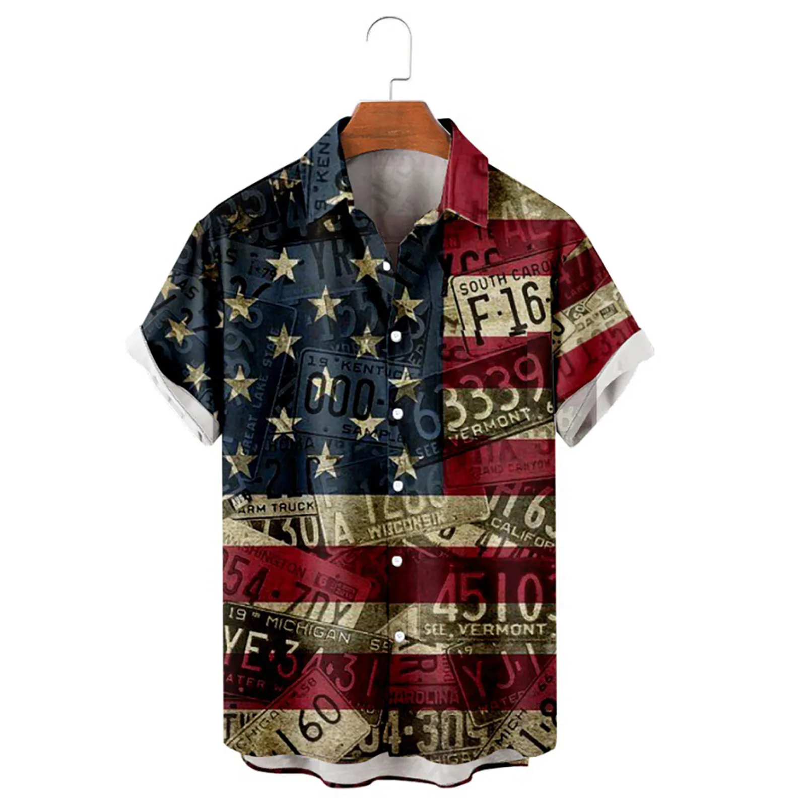 Mens Independence Day Flag 3D Digital Printing Fashion Lapel Button T Shirt Loose Flower Street Wear Blouse Tops