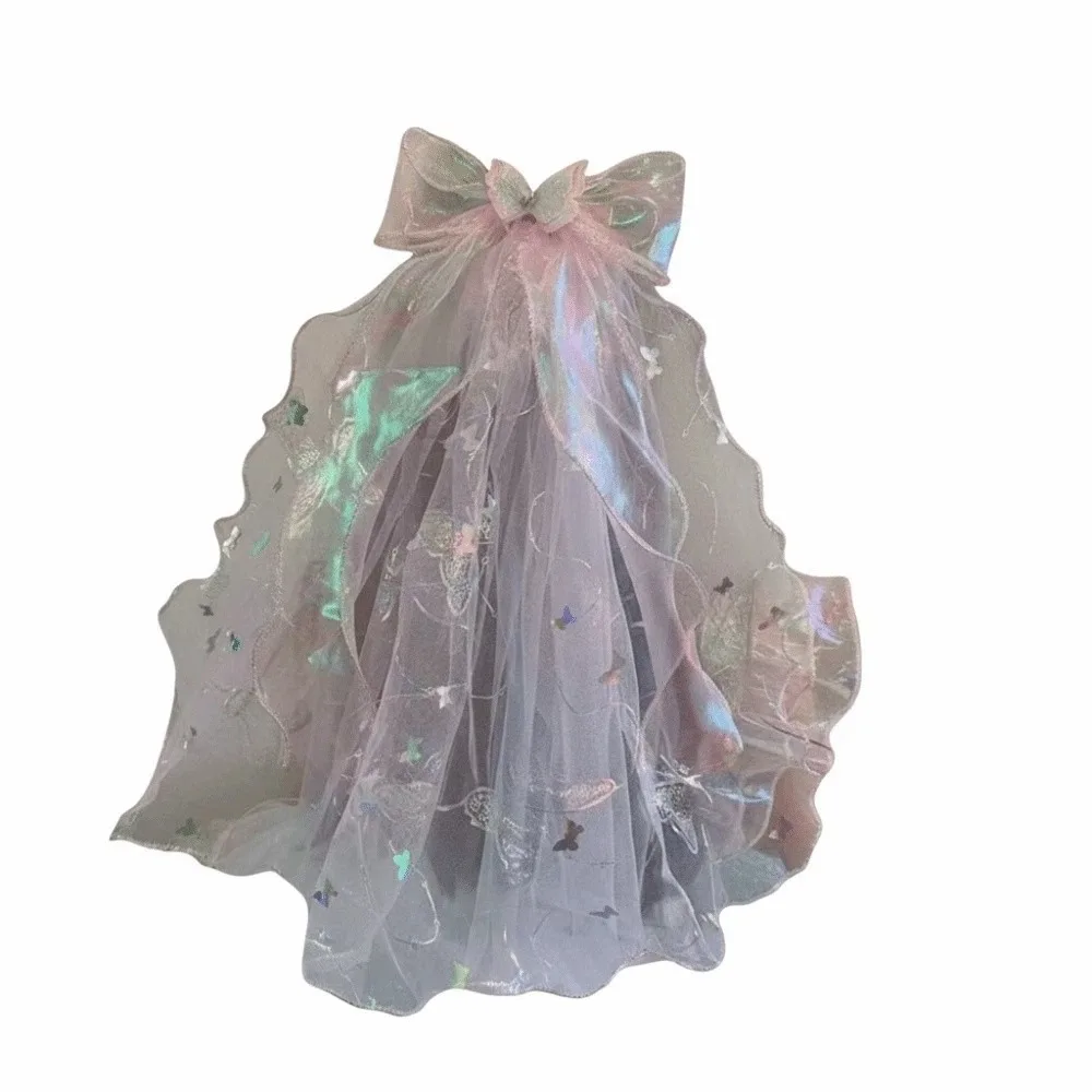 

Fashion White Veil Hair Clip Bow Mesh Girls Head Gauze Polyester Beads Colorful Flowing Tulle Hairpins