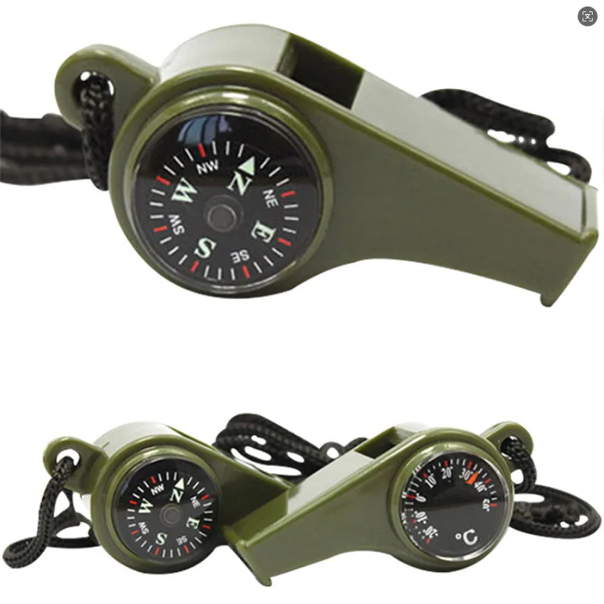 3 في 1 صافرة أمان للطوارئ بصوت عالٍ صفارة إنقاذ متعددة الوظائف مع بوصلة صغيرة للتنزه في الهواء الطلق والتخييم والقوارب