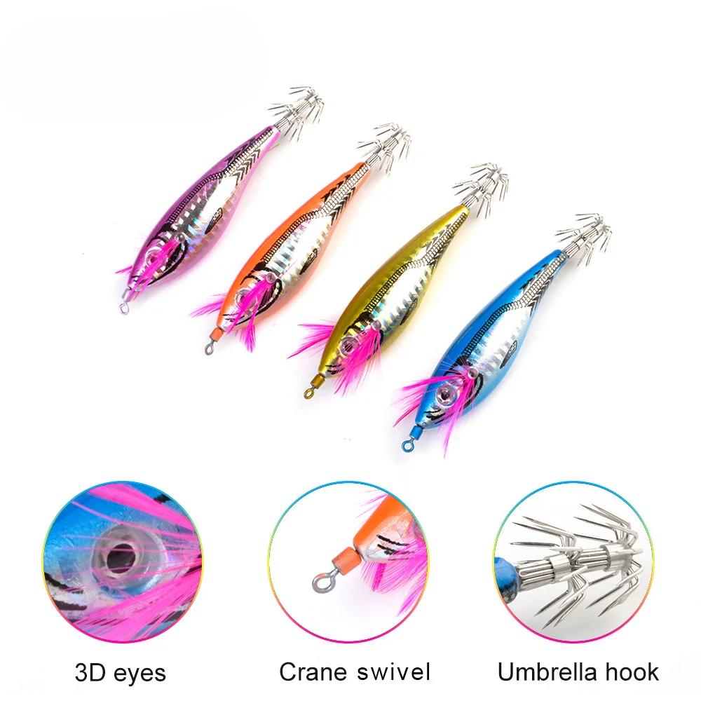 The New Dock Heavy Sea Fishing Wooden Shrimp Squid Hook Simulation of Squid Needle Lure Fishing Gear