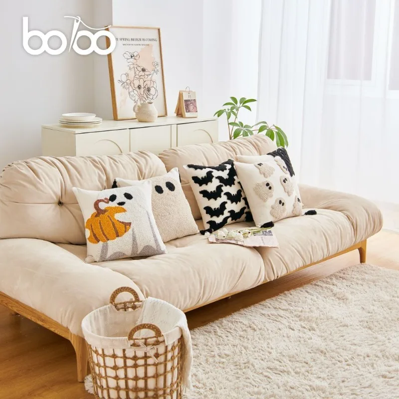 ปลอกหมอนอิงลายผีสำหรับโซฟา ปลอกหมอนปักลายฟักทองขนาดเล็กพร้อมซิป ของตกแต่งบ้านสำหรับวันฮาโลวีน