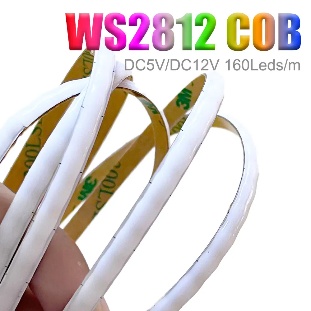 5mm WS2812B COB taśma LED Smart RGBIC WS2812 indywidualnie adresowalna wysoka gęstość 160 diod LED/m elastyczne światło pikselowe DC5V/DC12V