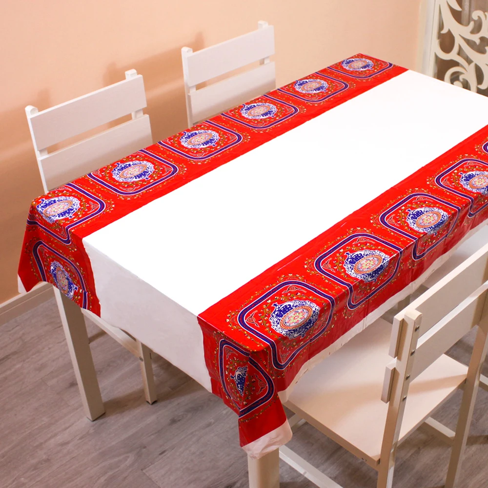 Disposable Plastic Table Cloths Eid Mubarak Ramadan Table Cover Tablecloth Waterproof For Moslem IslamismDecoration 180*108cm