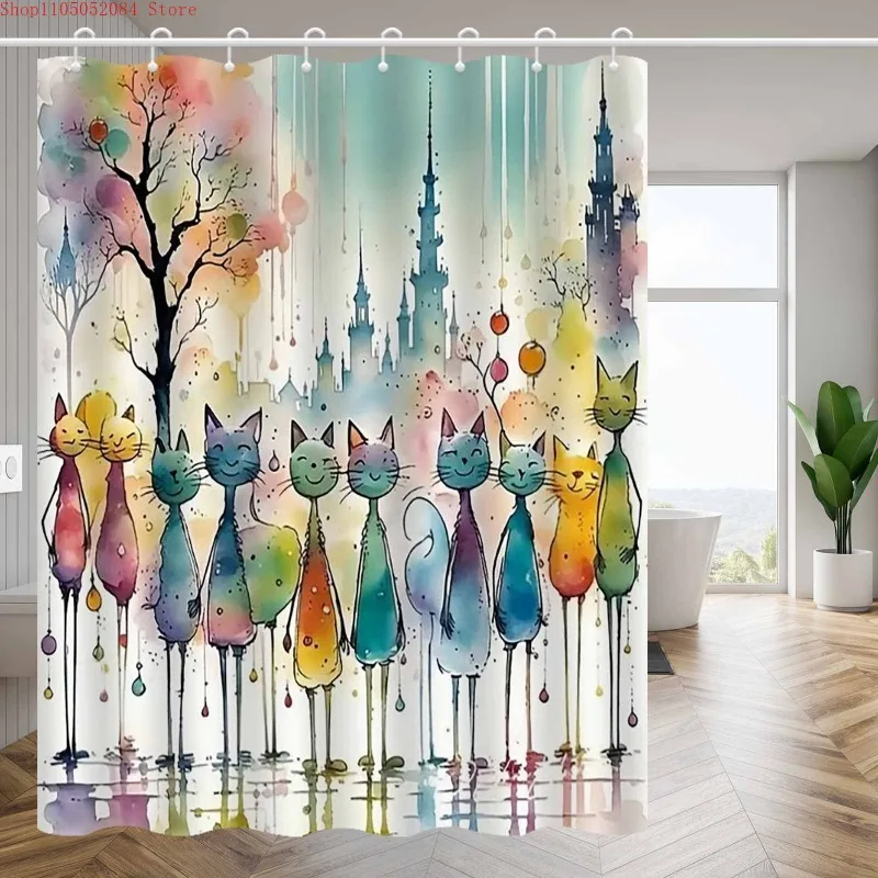 1pc hand painted artistic shower curtain   -   With Hooks Waterproof Mildew Proof Easy Install Washable