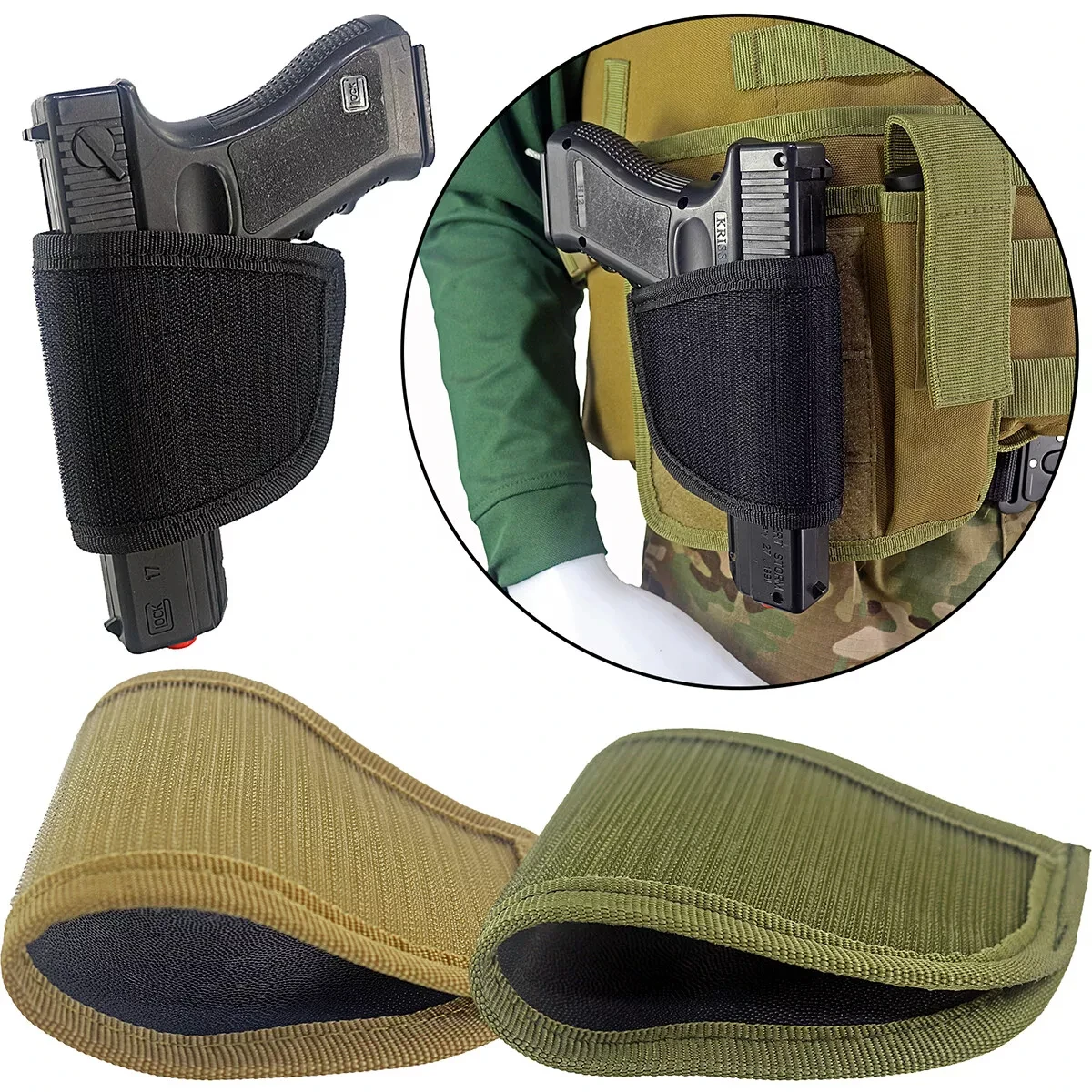 Pistol Holster Concealed Carry Universal Holster for Gun Storage Hook&Loop Handgun Holster for Men and Women Ambidextrous