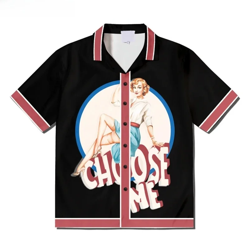 

Ретро-рубашка свободного кроя с контрастными вставками для мужчин, летняя, с коротким рукавом, с острым воротником, молодежная, стильная, подходит для пар.