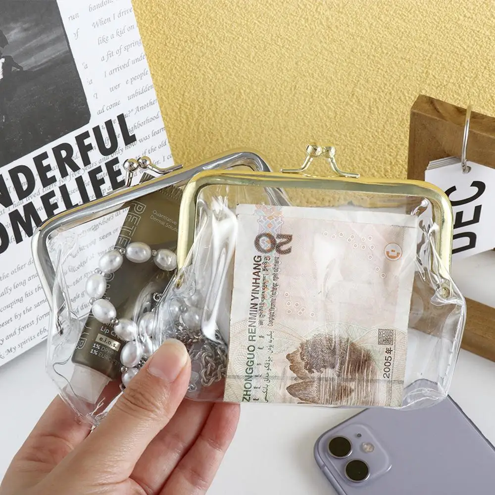 Ins style Credit ID Card Iron Mouth Clip Money Bags Bank Card Small Wallet Card Holder Transparent Coin Purse Change Purse