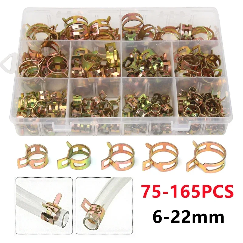 100/115/155/165PCS 6-22mm Vacuum Spring Fuel Oil Water Hose Clip Pipe Tube for Band Clamp Metal Fastener Assortment Kit