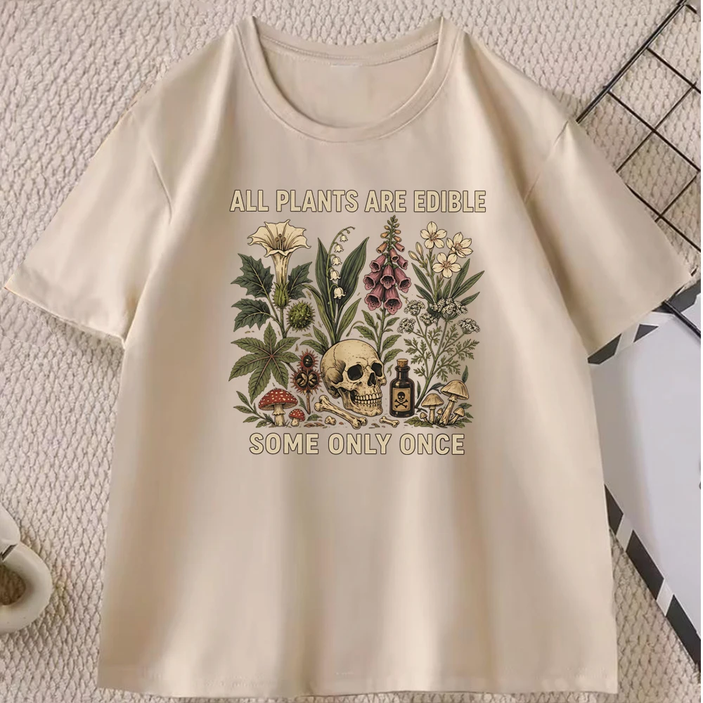 T-Shirt mit Aufschrift „Alle Pflanzen sind essbar, einige nur einmal essbar“, lustiges Garten-T-Shirt, dunkles botanisches Grafik-T-Shirt, Gothic-Shirts für Pflanzenliebhaber, Tops – Detail 10