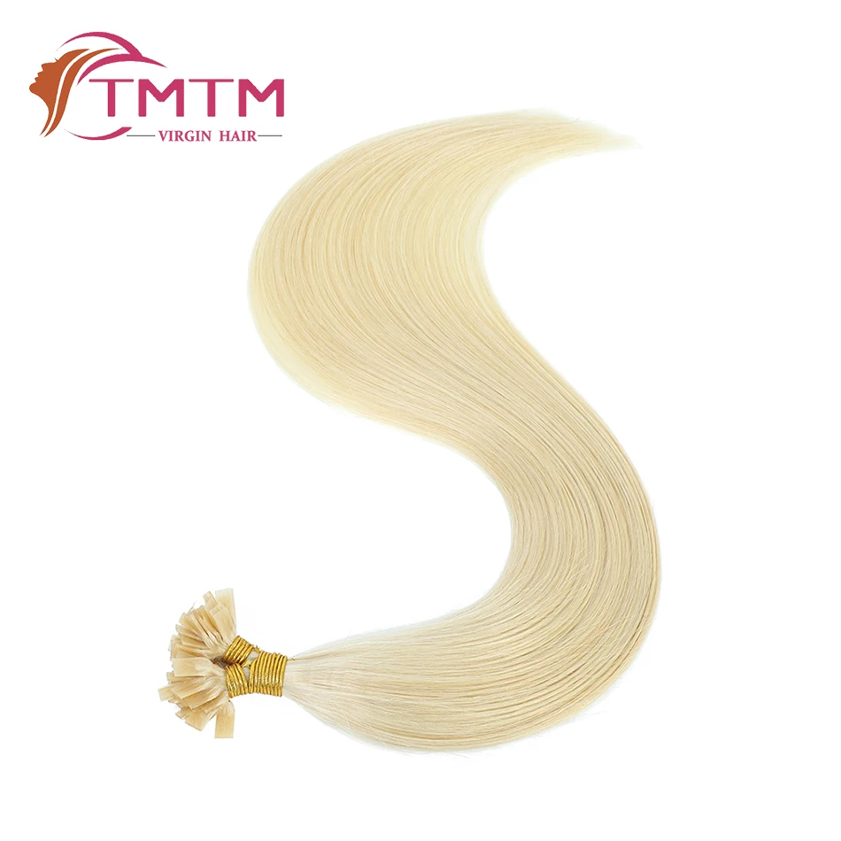 Flat Tip Real Hair Extensions Straight Human Hair Extensions Flat Tip Keratin Platinum Blonde Real Hair Extensions 50g/50s
