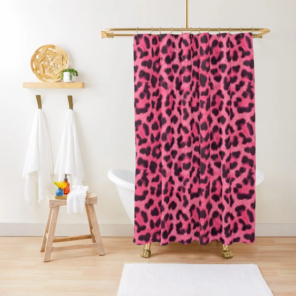 

Hot Pink Leopard Pattern Shower Curtain Anime Bathroom Set For Bathroom Transparent Bathroom Shower Accessories Curtain
