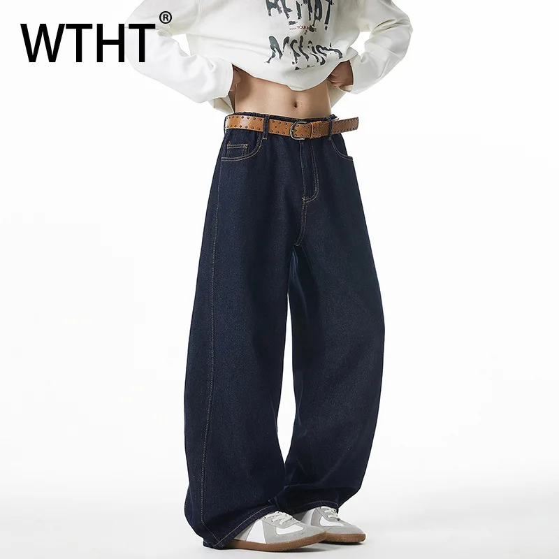 

Мужские джинсы WTHT: модные, однотонные, свободные, прямые, повседневные, с эластичным поясом, широкие штанины, высокая талия, весна 2026, модель 2A2758