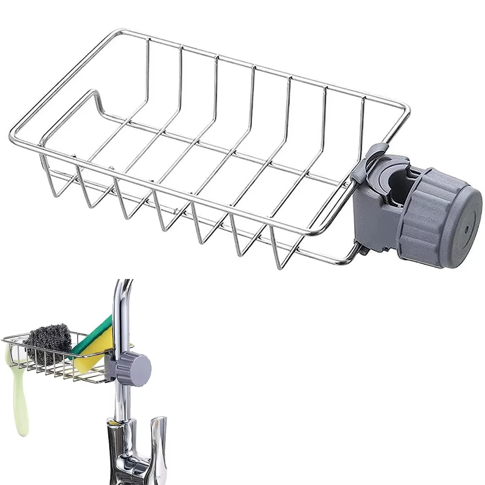 Organizador de fregadero de cocina: estante flexible para esponjas, soporte para grifo, escurridor de jabón, toallero y accesorios de cocina