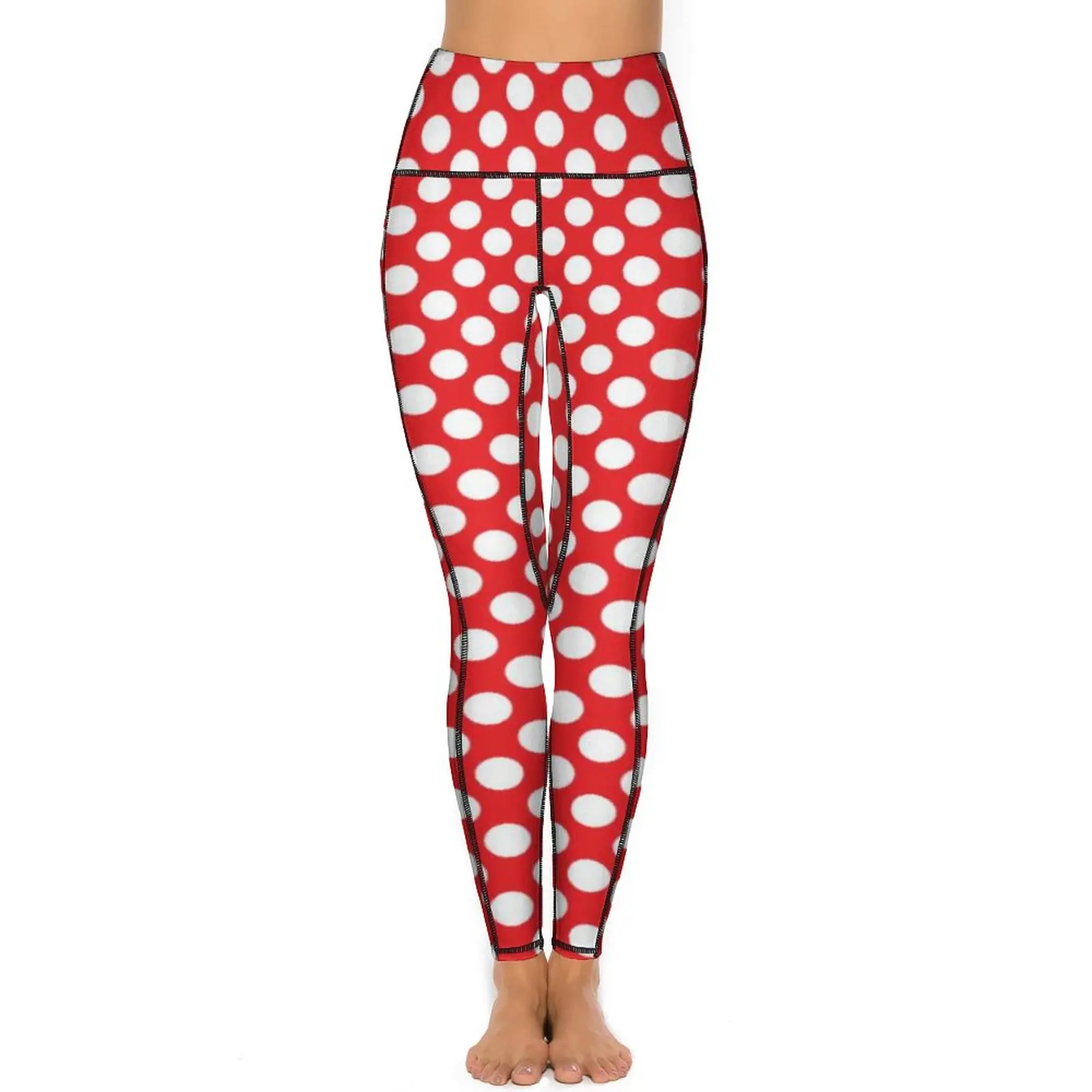 White And Red Polka Dot Leggings Sexy Vintage Spot Print Push Up Yoga Pants Sweet Stretch Leggins Pockets Workout Sports Tights