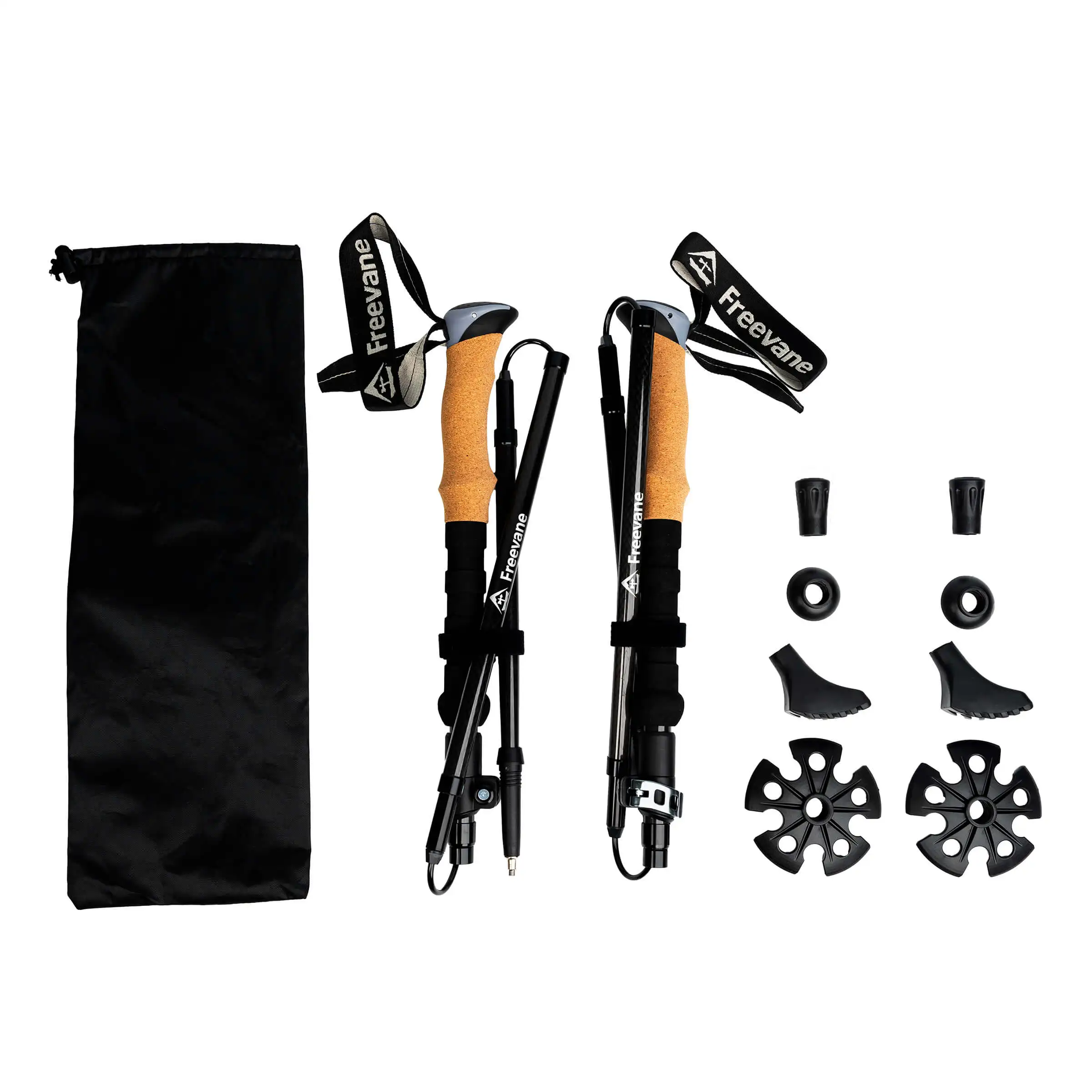 Carbon Fiber Hiking Poles Pair, Folding Z Trekking Poles 5-Section, Cork Grip, Quick Lock Adjustable, Ultralight, Tips Baskets B