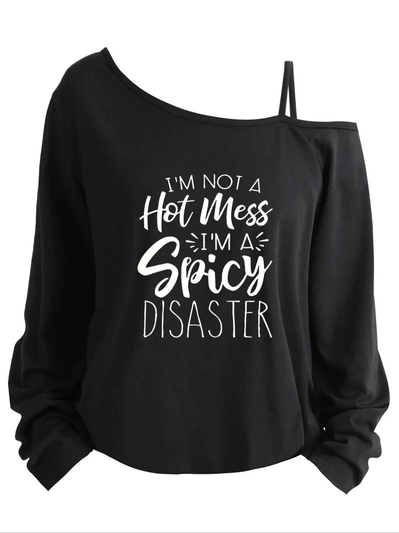 

Женский топ больших размеров с принтованными рукавами, тонкими бретелями, асимметричным вырезом, размеры 1-8XL, с надписями (XT).