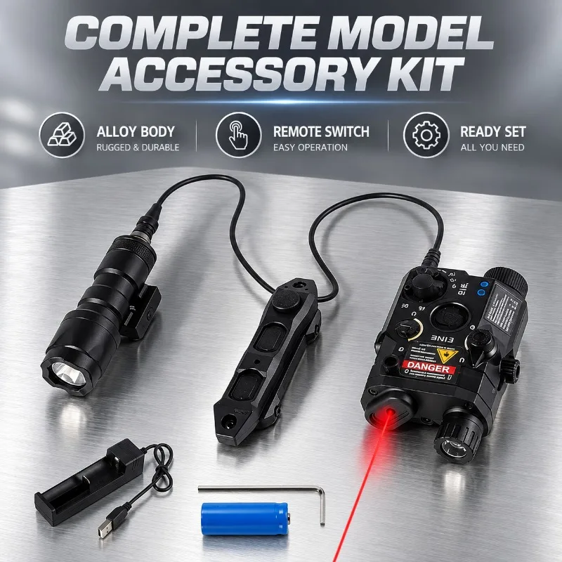 Light‑Weight PEQ15 Look‑Alike Hobby Decor Set, Tunable Red‑Green Beam, Strobe Light & Triple‑Mode Wired Control Switch
