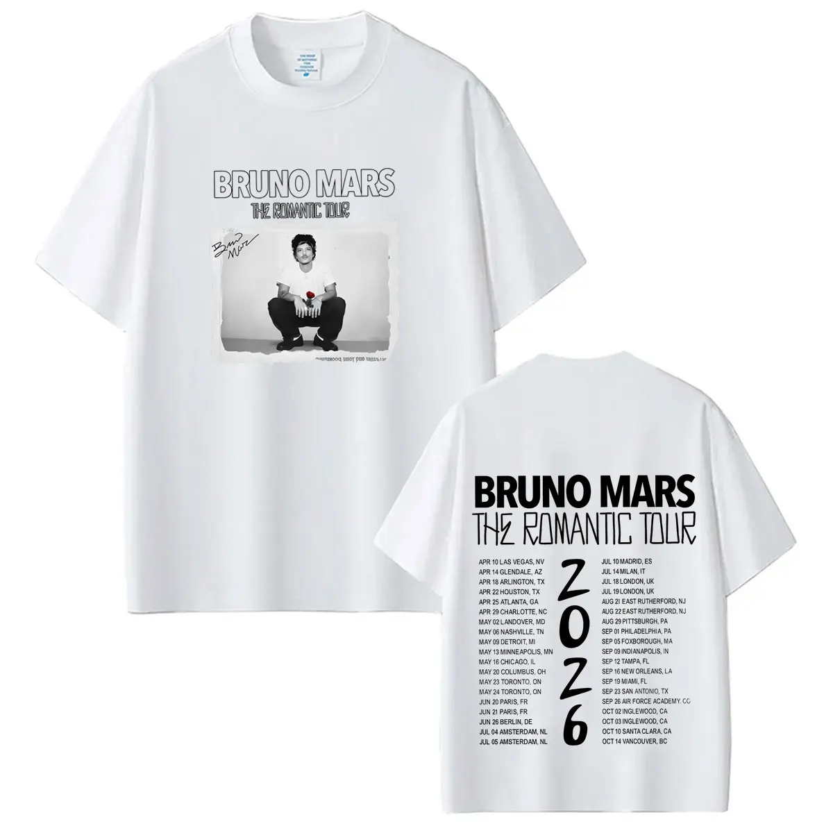 Bruno Mars The Romantic Tour 2026 Print TShirt Men Women Fashion Vintage T-Shirt Short-sleeved Cotton Hip-hop Oversized T-Shirts