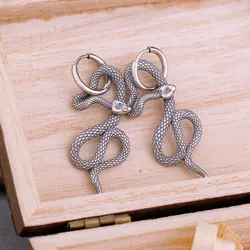 Vintage Viking Animal Street Tail Snake Stainless Steel Drop Earrings Fashion Hip-hop Punk Rock Party Biker Boy Charm Jewelry