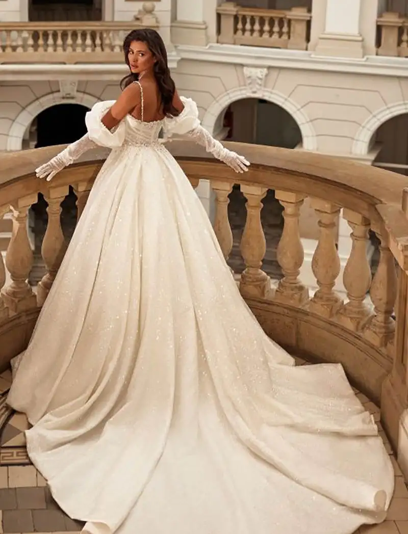 Exquisito vestido De Novia De corte en A, Vestidos De Novia con apliques De perlas con cuentas, Vestidos De Novia De encaje, talla grande, color personalizado