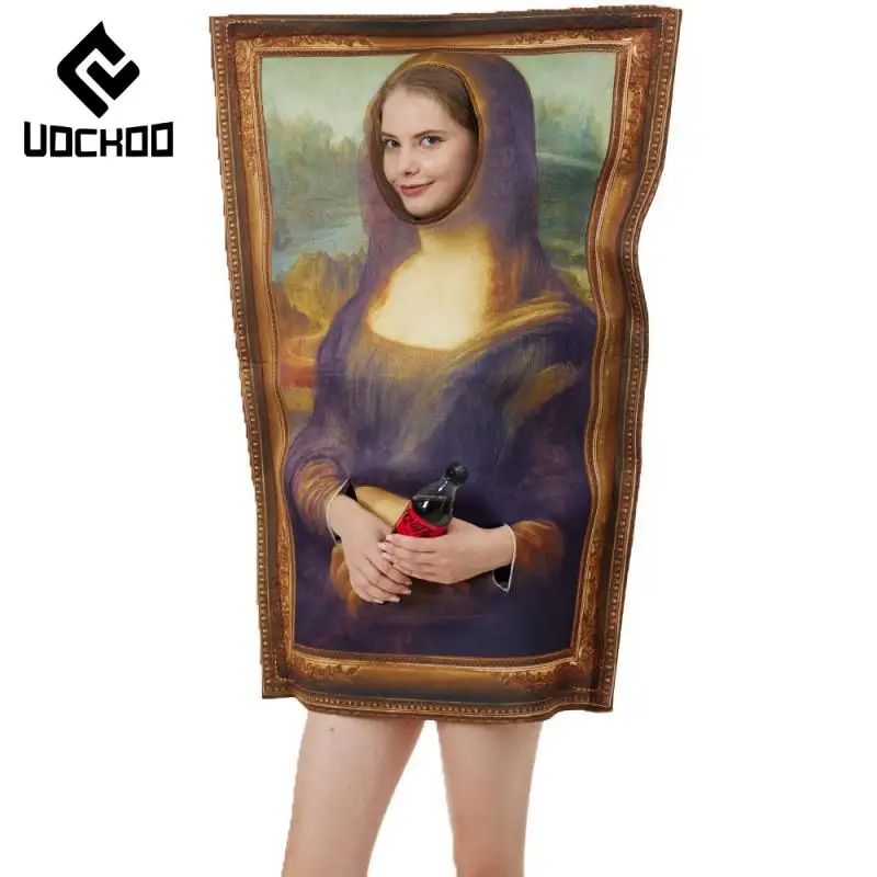 Mona Lisa Adult Cosplay Costumes Boy Girl Carnival Cosplay Jumpsuit Funny Novelty Mural Dress Up Purim Performance Clothes