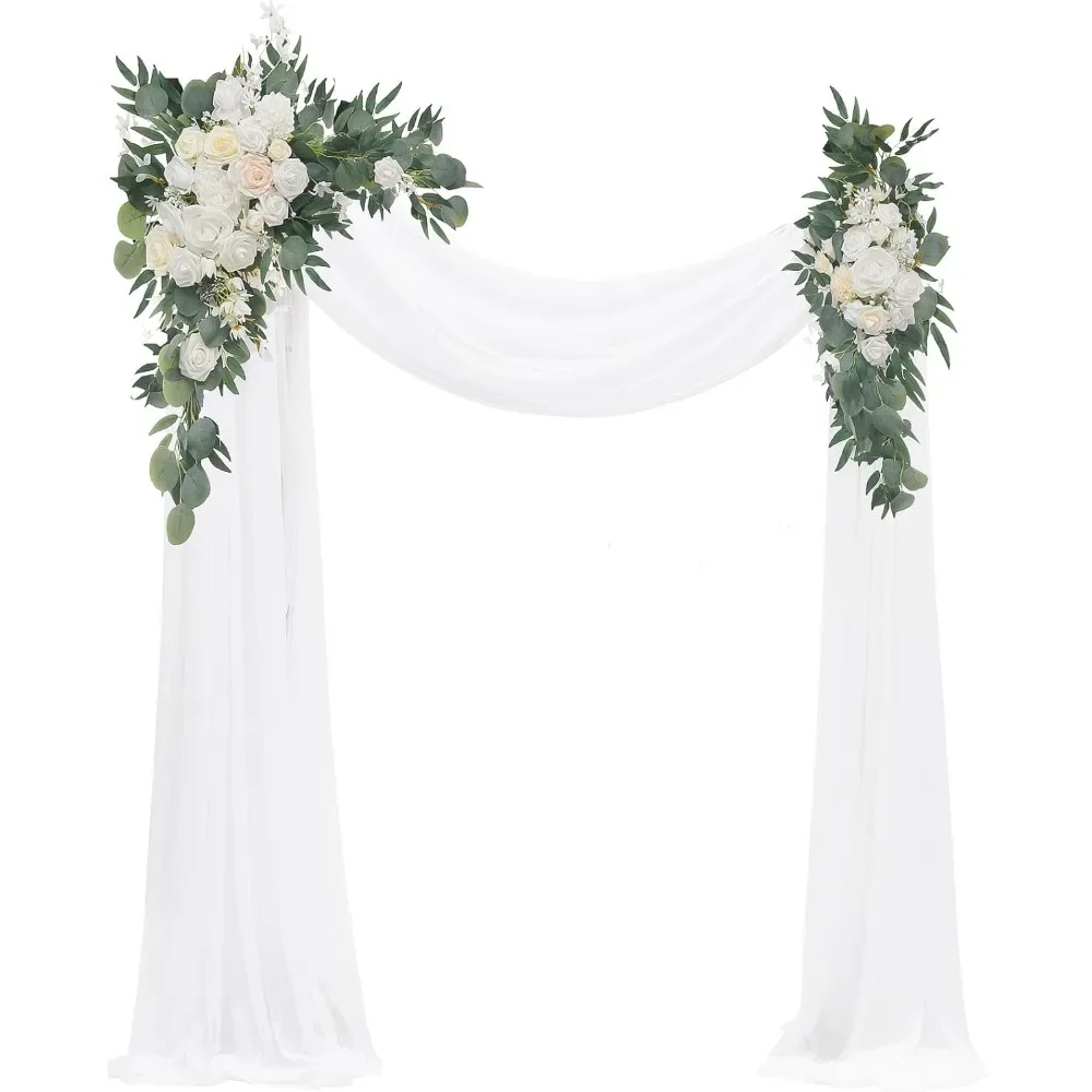 

Arch Flowers with Drapes Kit (Pack of 4) - 2pcs Artificial Ivory & White Floral Swag Arrangement with 2pcs Draping Fabric