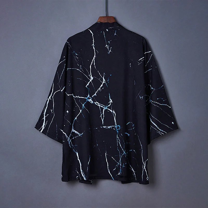 

European and American Retro Loose-Fitting Three-Quarter Sleeve Fashion Printed Kimono Cardigan Haori Summer Plus-Size Women's Beach Vacation Swimsuit Cover-Up One-Piece Cover-Up