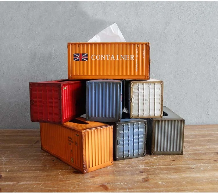 Container Tissue Box Shipping Container Model Creative Storage Napkin Holder Desktop Storage Napkin Box Fashion Decoration 2023