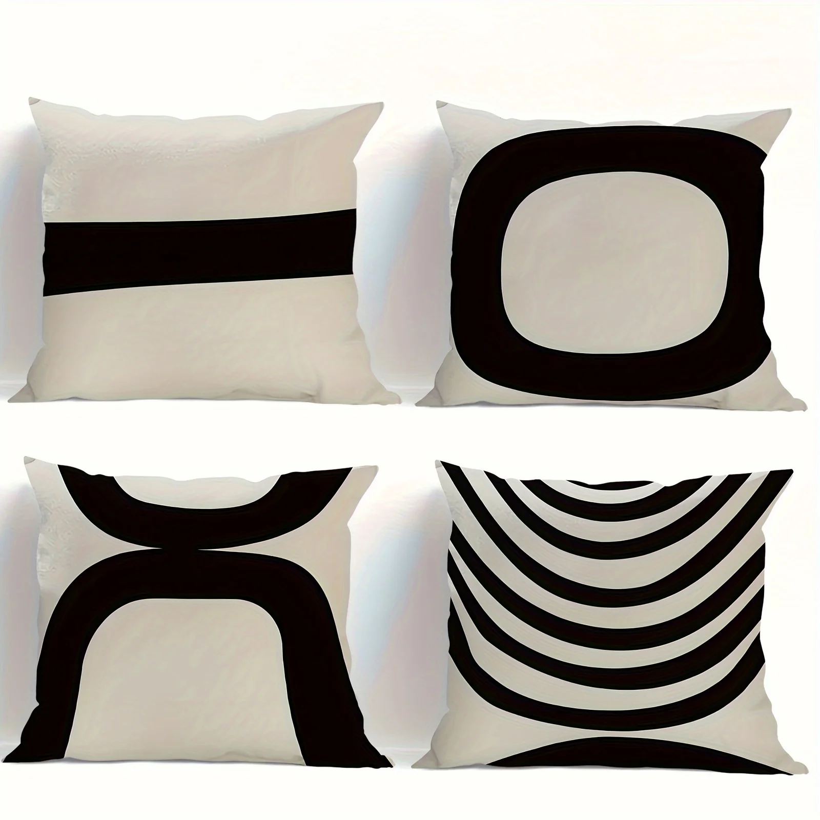 Black White Mid-Century Modern Pillow Covers, Geometric Decorative Throw Pillow Cases, Minimalist Home Decor Cushion Covers