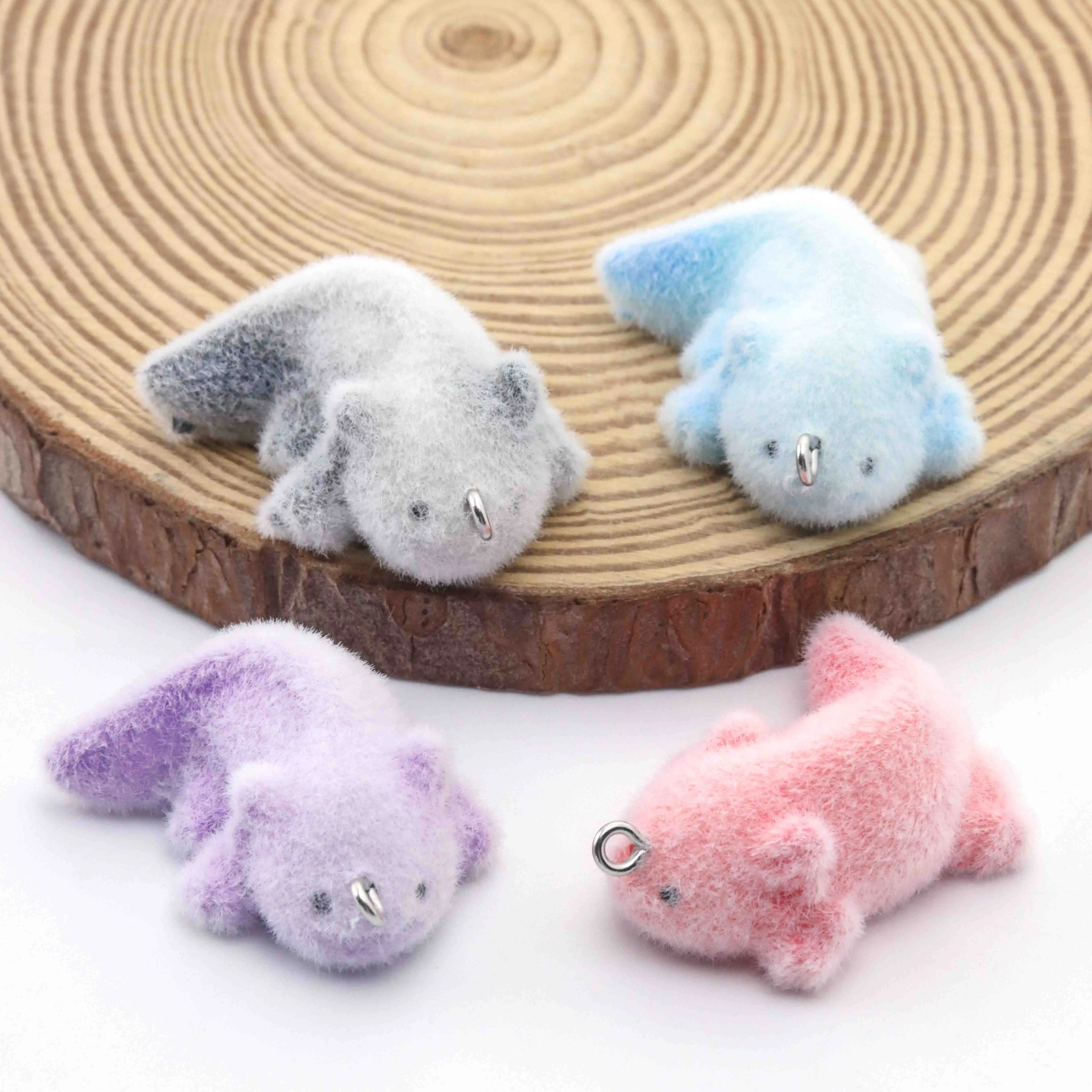 WZNB 2pcs Flocking Resin Charms Little Salamander Pendant DIY Jewelry Key Chain for Jewelry Making Bag Pendant Accessories