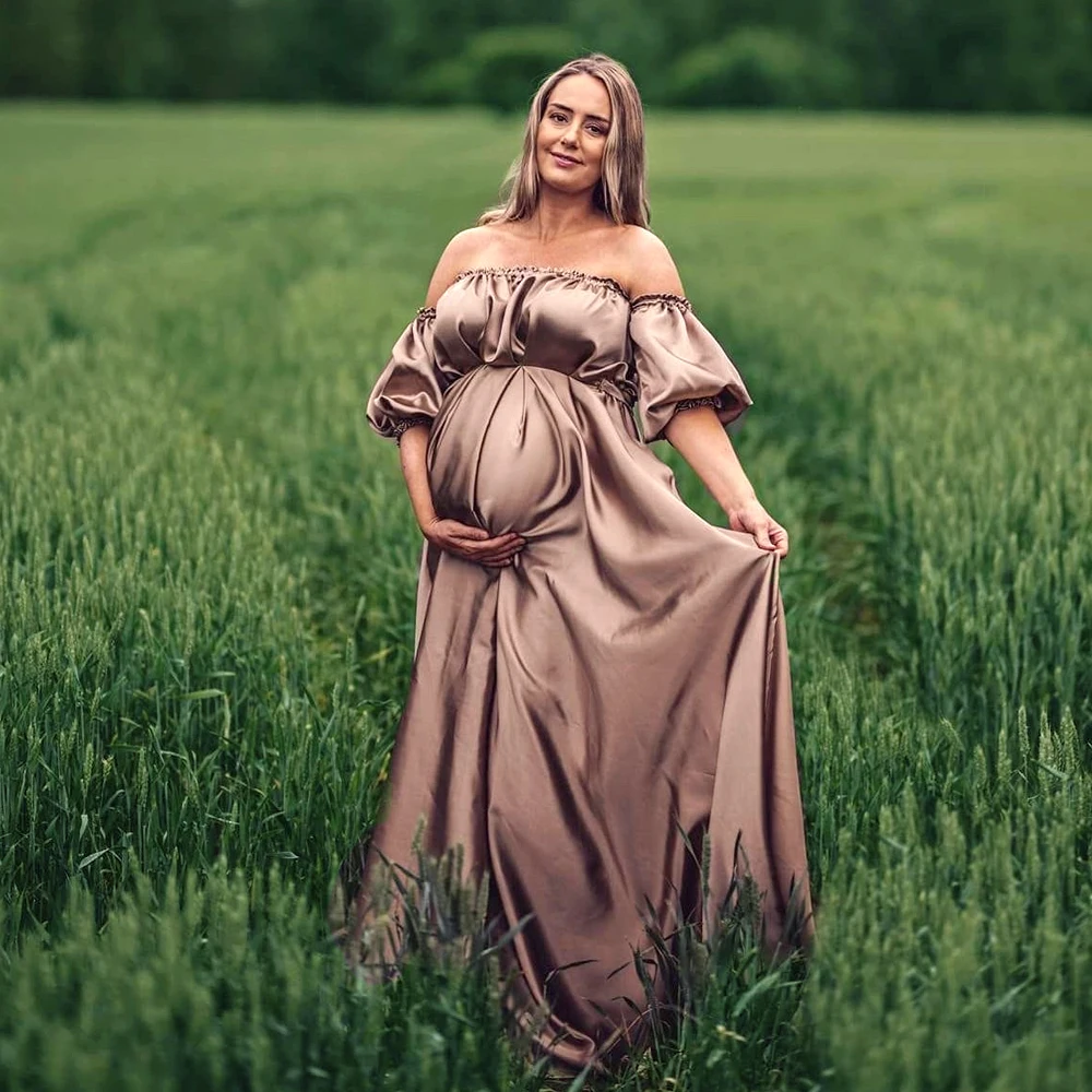 Boho Maternity Photography Dresses Elegant Satin Chiffon Clothes Loose Pregnant Women Photo Shooting Baby Shower Dress