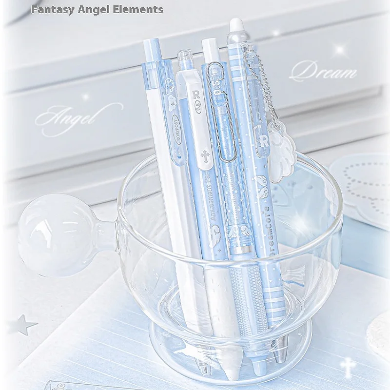 ROSYPOSY Angel Gel Pens 4 Styles Lovely Pearl Wing Grip 0.5mm Smooth Writing Black Pen Gift Set Study School Useful Suppiles 펜