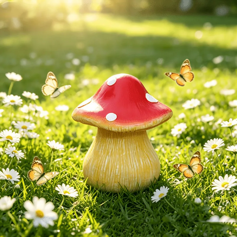 Spotted Mushroom Statue Key Hider Ornament, Decor Figurine with Secret Compartment Fairy-Tale Style, Indoor & Outdoor Decor
