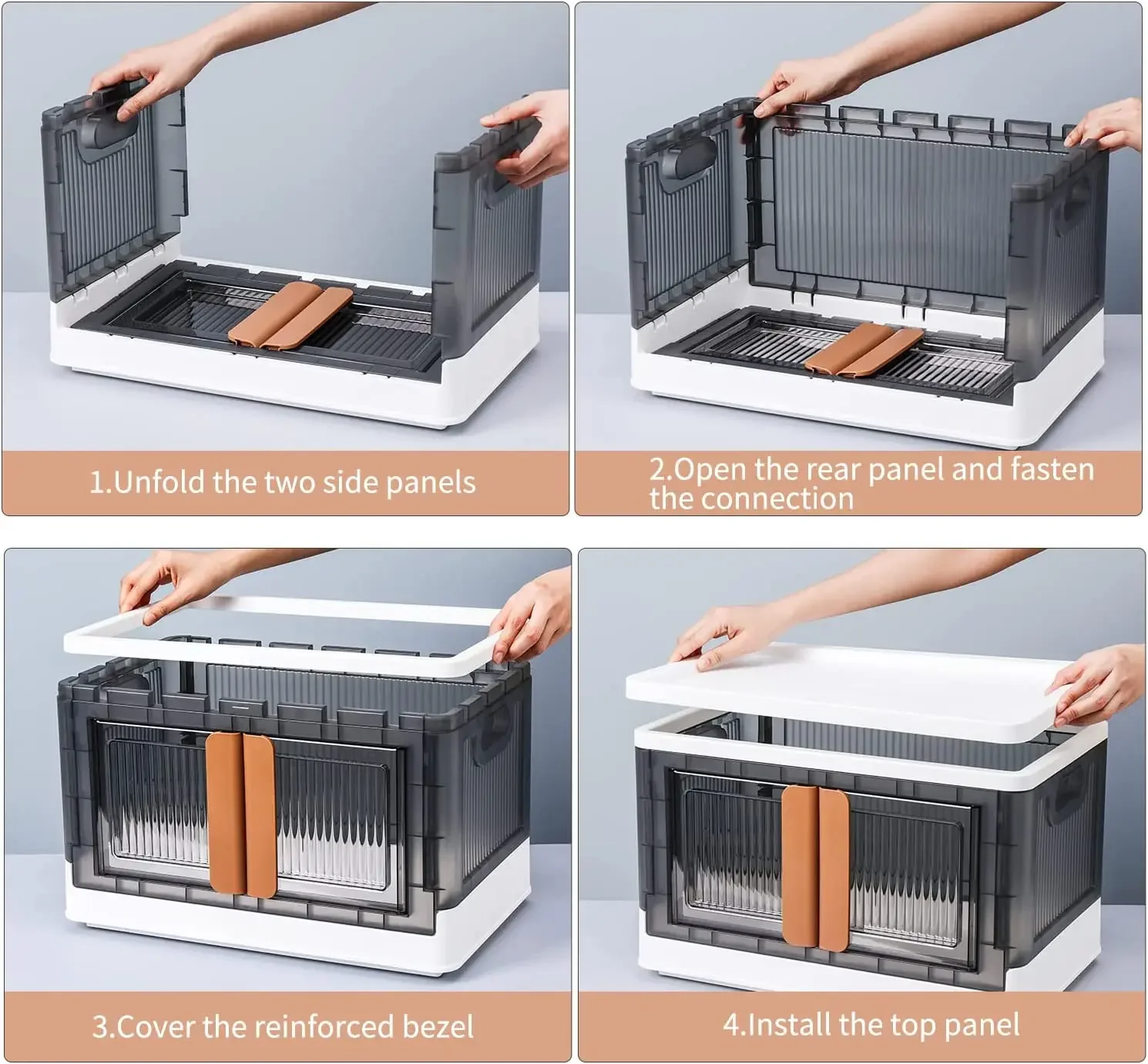 Storage Bins with Lids - Foldable Storage bins, stackable for Closet Organizer, storage box with Door