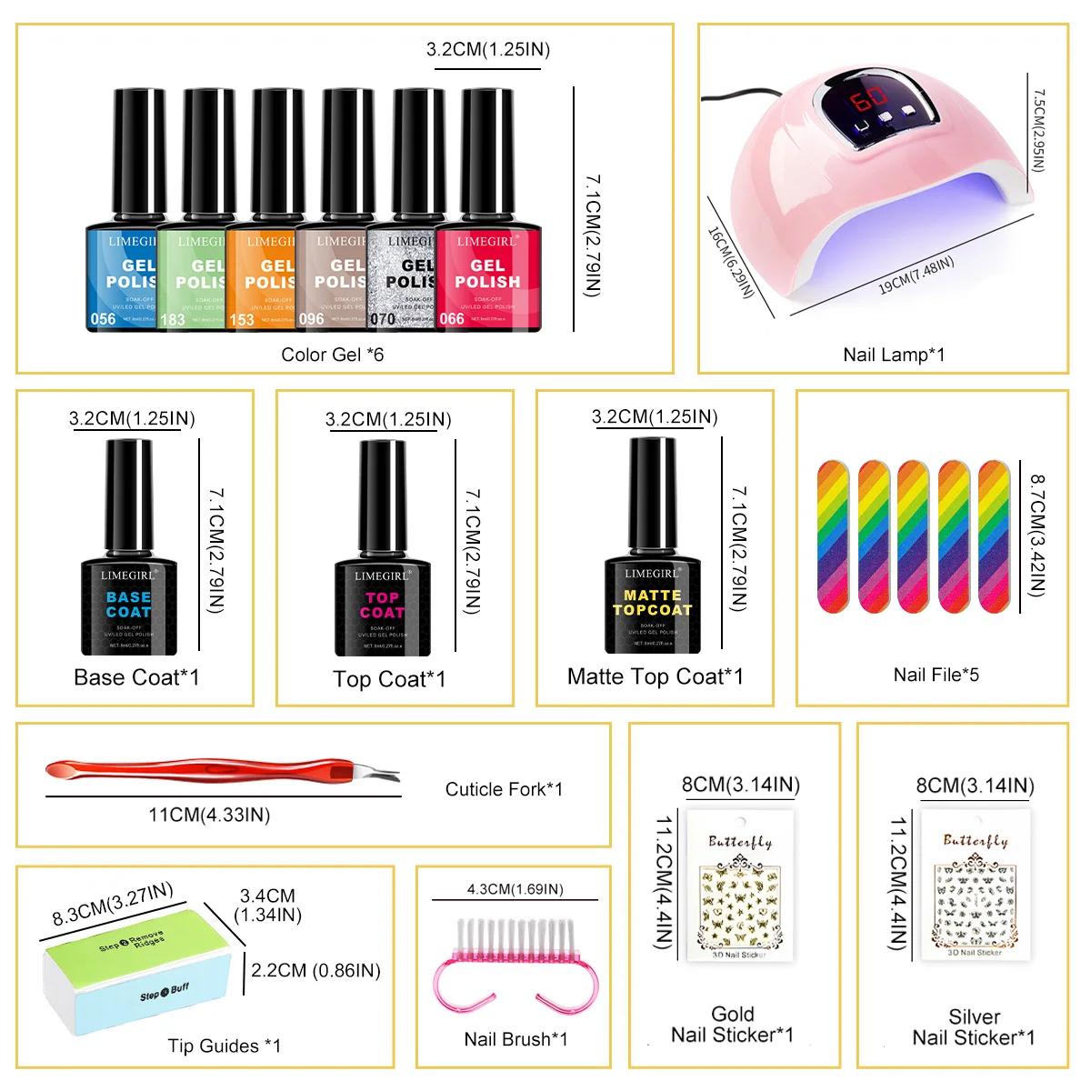 LIMEGIRL Nail Gel Oil Set UV LED Nail Light Gel Nail Kit Semi-Permanent Gel Varn Professional Nail Polishing Art Tool Set