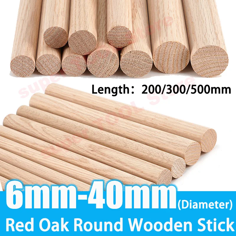 

1-20Pcs Red Oak Round Rod Solid Wooden Round Stick Clothes Hanger Rod Body Shaping Bar 6mm to 40mm Diameter 200 to 500mm Length