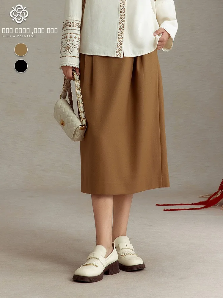 

Повседневная длинная юбка А-силуэта с высокой талией, эластичным поясом, простая, артистичная, из полиэфирного волокна, для женщин