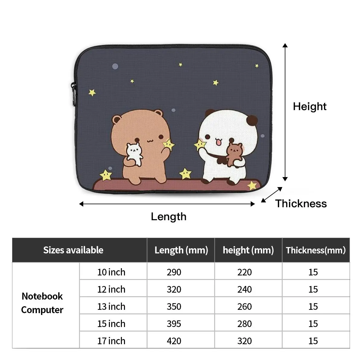 Bear And Panda Bubu Dudu BalloonNotebook Laptop Bag Case Pouch 10 12 13 15 17 Inch Notebook Tablet Shockproof Case Bag