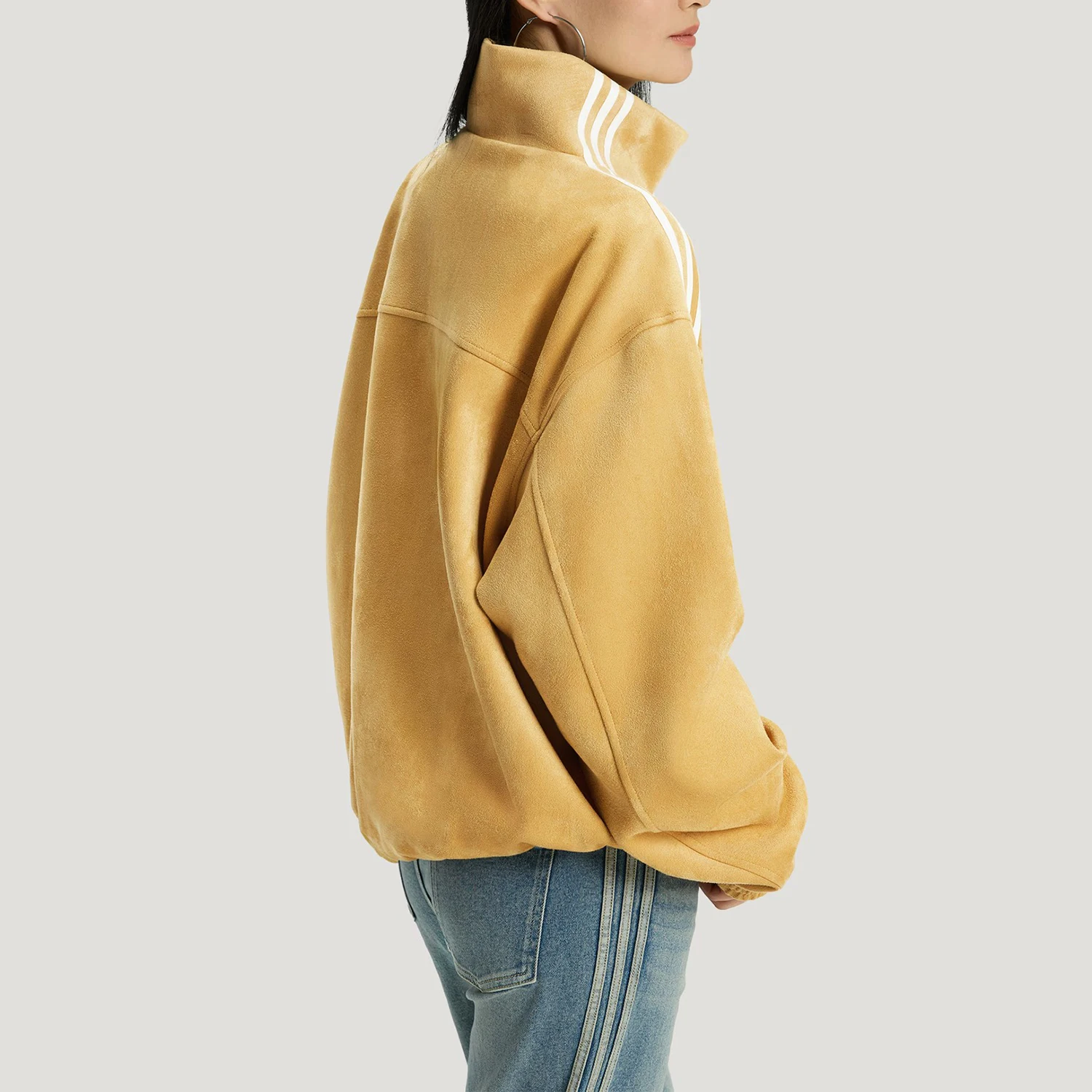 Adidas genuine clover men's and women's standing collar long sleeved loose casual jacket KT3851 image 2