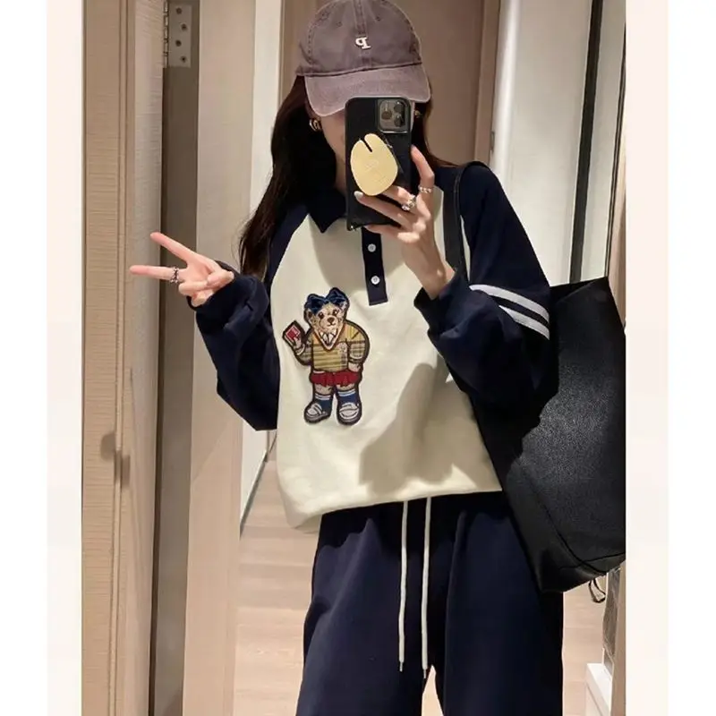 2023 Autumn/Winter New Fashion Academy Style Little Bear Embroidered Sweater Casual Set Sportswear Two Piece Set