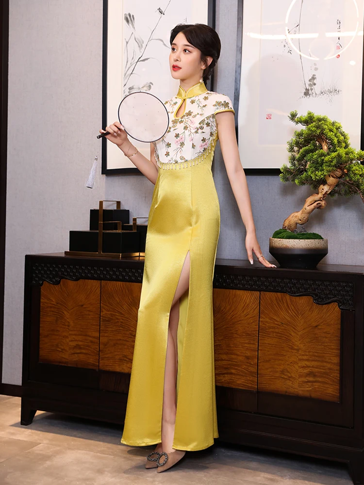 

Elegant Long Young Style Dress High Fashion Show Performance Gown Retro Reimagined Spring Collection Evening Dress