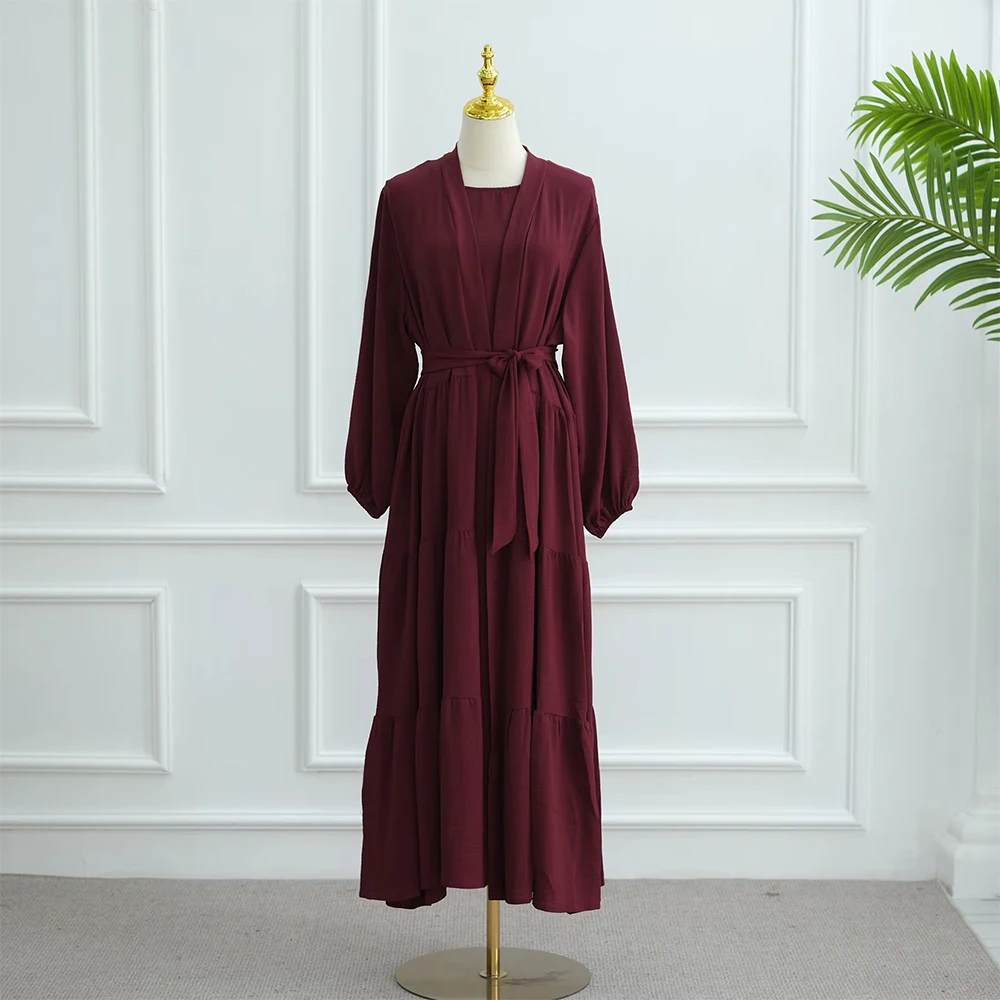 2025 Modest Abaya Women Muslim Dress Cardigan and Inner Dress 2 Piece Abaya Set Islamic Clothing
