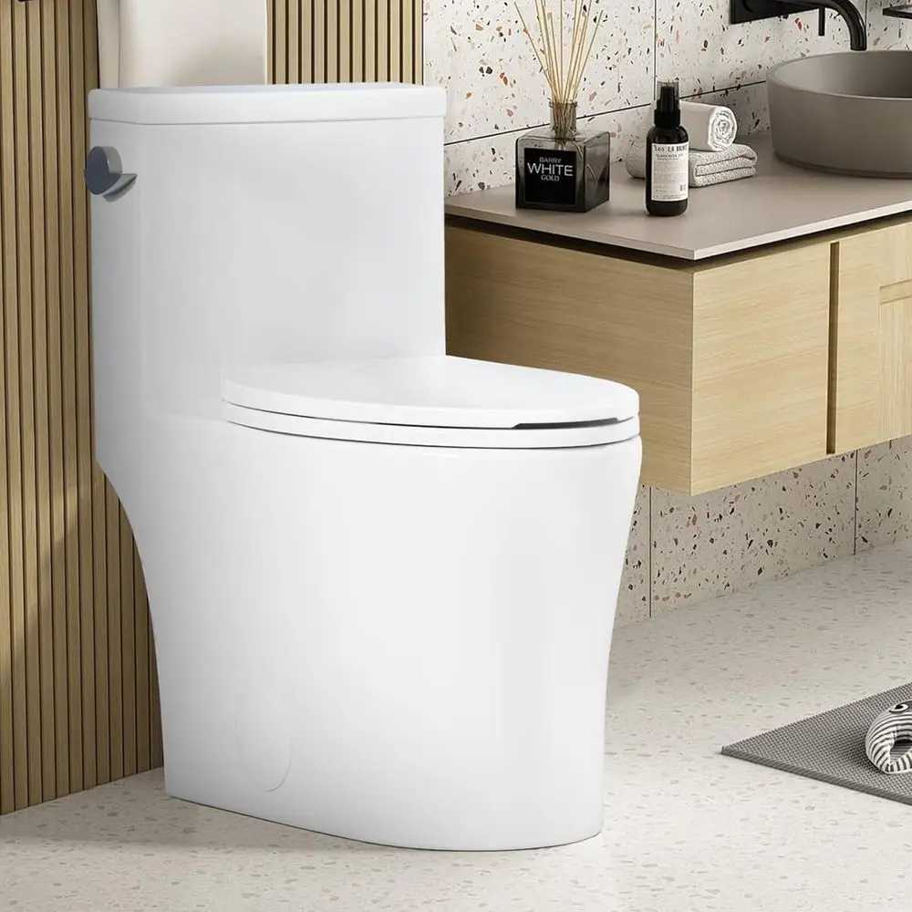 

Toilet with Dual Flush Top Buttons 1.1/1.6 GP, Elongated Stand Toilet with Comfortable Seat Height, Powerful Flush Toilet in Whi