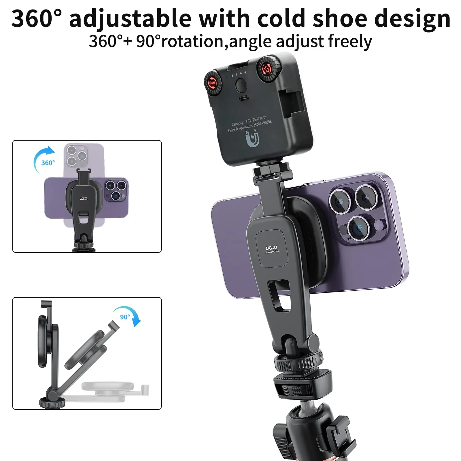 UURig Vrig MG-03 Magnetic Phone Holder Cold Shoe Tripod Mount Clip Holder for MagSafe iPhone Android for All Phone and Case