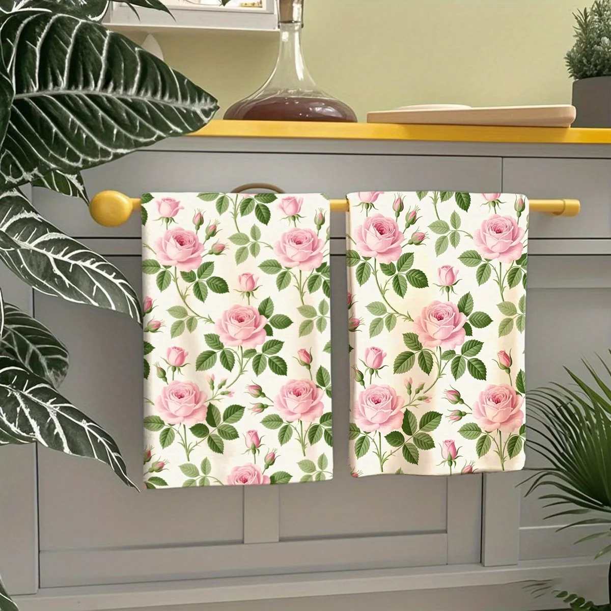 2-Pack of Rustic Towels with Watercolor Rose Pattern Print, Dish Towels, Hand Towels, Modern Art Kitchen Decor Towels, Neighbor Gifts, Sweet Housewarming Gifts for Friends, Mom Gifts, Friend Birthday Gifts. Spring and Summer Theme