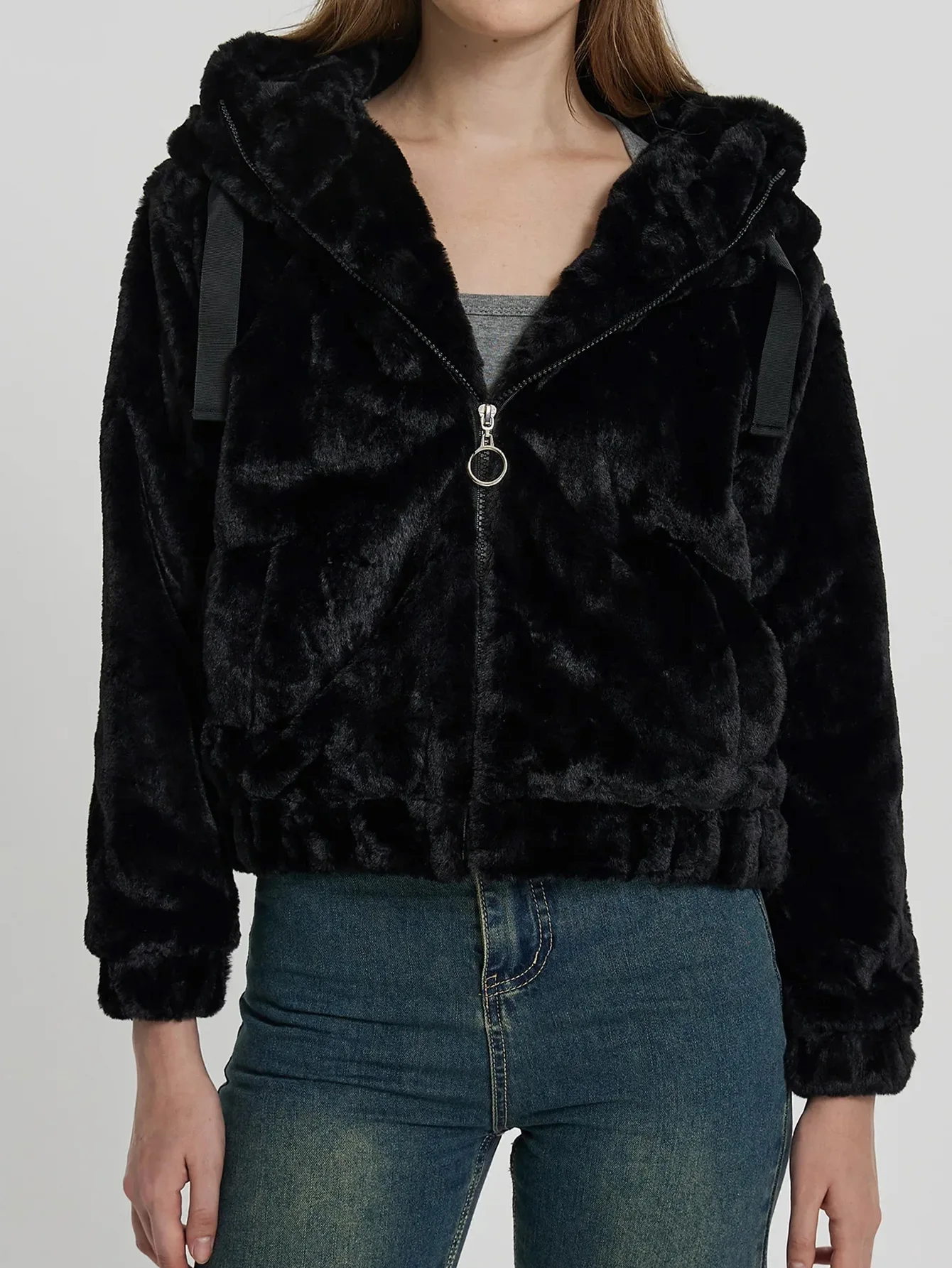 

Осенне-зимняя верхняя одежда MIEGOFCE из искусственного меха с плюшевым капюшоном и длинными рукавами, однотонное короткое женское пальто с карманами, куртки A996