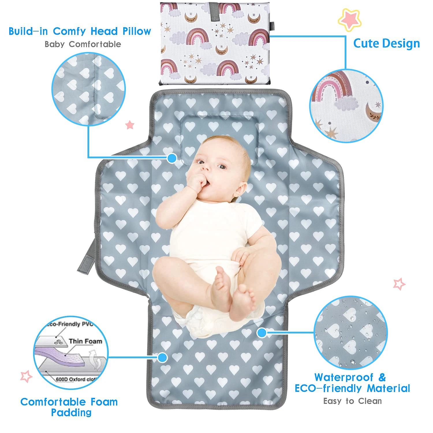 Portable Diaper Changing Pad - Waterproof Foldable Baby Changing Mat - Travel Diaper Change Mat - Lightweight Changing Pads for